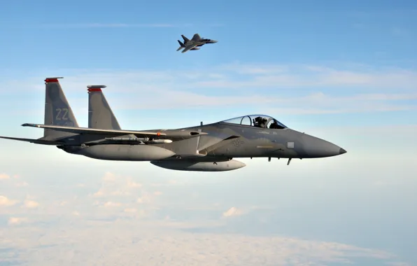 Картинка небо, облака, полет, Япония, Kadena Air Base, U.S. Air Force, F-15C Eagles