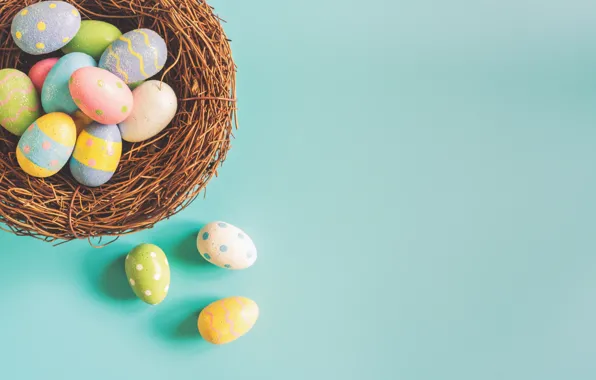 Корзина, яйца, весна, colorful, Пасха, wood, spring, Easter