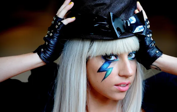 Картинка глаза, лицо, шляпа, макияж, Lady Gaga