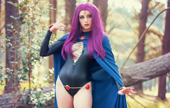 Girl, sexy, cleavage, pink hair, long hair, boobs, raven, beautiful