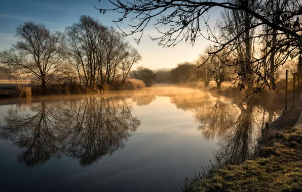 Картинка туман, река, утро