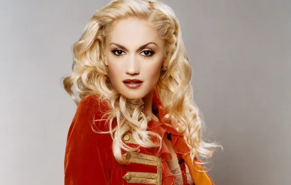 Взгляд, лицо, фон, блондинка, певица, кудри, Gwen Stefani