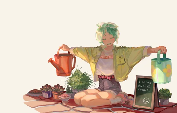 Цветы, девочка, лейка, Houseki no Kuni, Страна Самоцветов