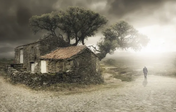 Картинка дом, дерево, человек, старый, I'm leaving