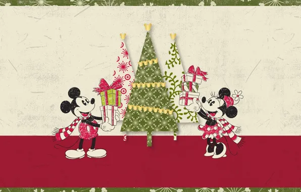 Картинка елка, Рождество, подарки, Микки Маус, Mickey Mouse, Минни