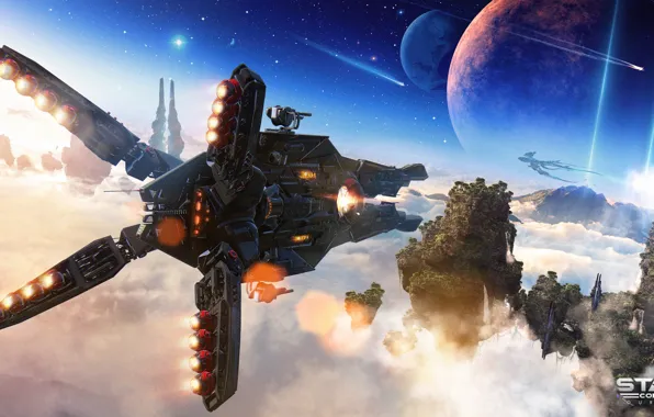 Корабль, планета, звёзды, star conflict, space trip