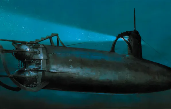 Картинка war, art, painting, ww2, submarine, navy, japanese submarine, imperial japanese navy