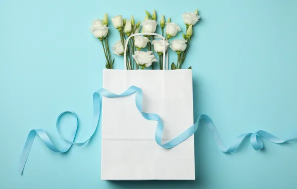 Цветы, пакет, white, happy, 8 марта, flowers, spring, celebration