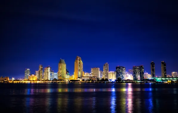 Картинка море, небо, ночь, огни, дома, San Diego