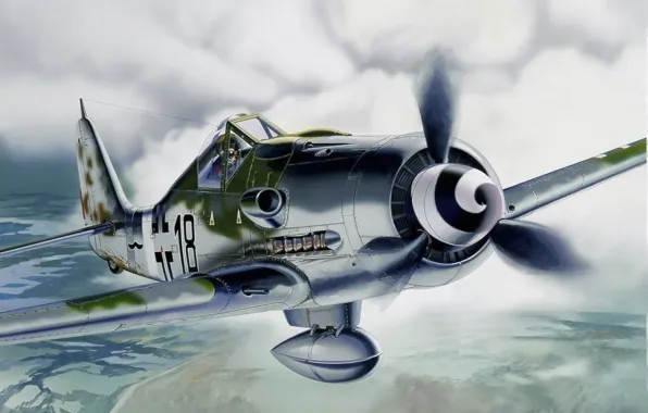 Картинка war, art, ww2, german airplane, Fw 190 D-9, painting.aviation, bomber hunter