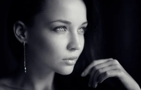 Картинка глаза, взгляд, девушка, лицо, портрет, чёрно белое фото, Angelina Petrova