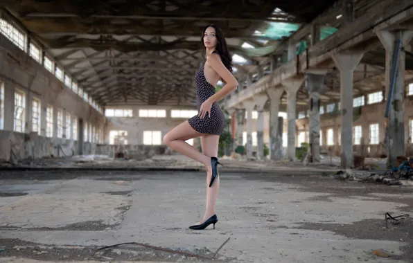Long hair, model, brunette, gorgeous, photoshoot, posing, high heels, beautiful face