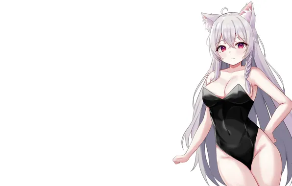 Girl, sexy, cleavage, long hair, boobs, animal ears, anime, beautiful