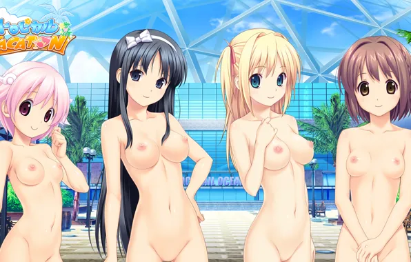 Sexy, pink hair, long hair, girls, brown hair, nipples, boobs, anime