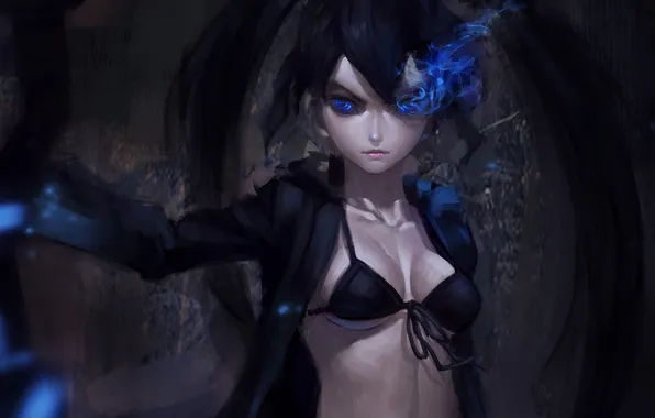 Глаза, девушка, свечение, black rock shooter, шрам, мато, курой