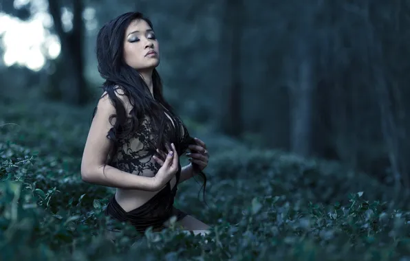 Лес, девушка, природа