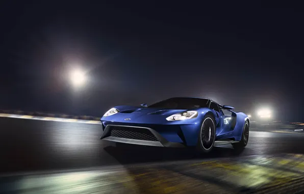 Car, скорость, трасса, Ford, Ford GT, blue, 2016