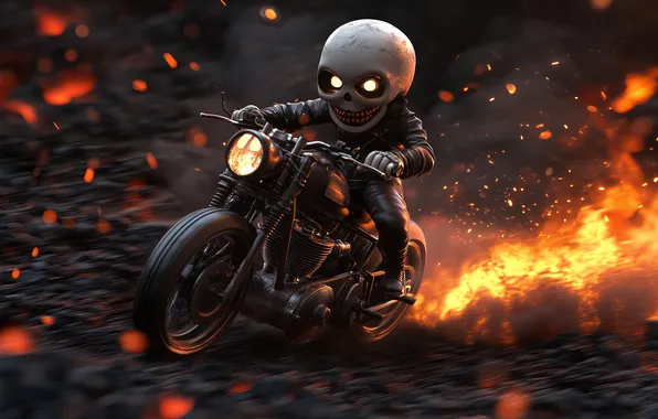 Картинка skull, Ghost Rider, fantasy, motorcycle, digital art, lava, artwork, fantasy art