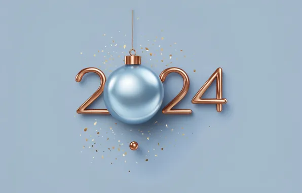 Картинка Новый Год, цифры, golden, new year, happy, ball, decoration, numbers