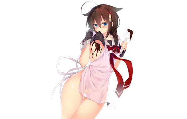 Girl, sexy, long hair, brown hair, boobs, anime, blue eyes, beautiful