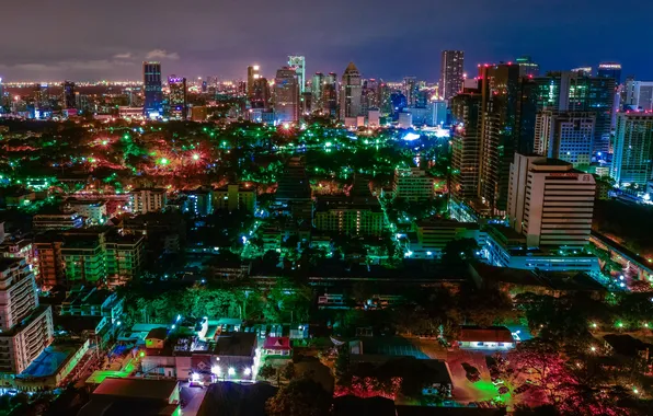 Картинка ночь, город, фото, дома, Таиланд, мегаполис, Bangkok