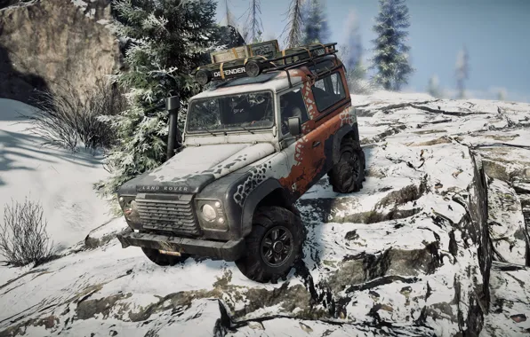 HDR, Light, Land Rover, Rock, Winter, Snow, Truck, Game