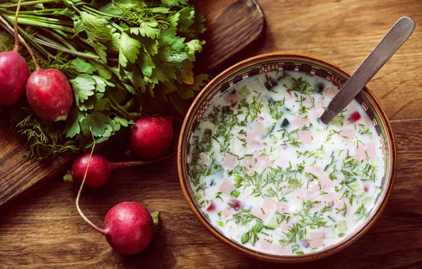 Укроп, миска, редис, окрошка