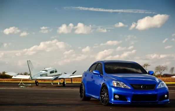 Картинка небо, облака, синий, Lexus, IS-F, самолёт, blue, лексус