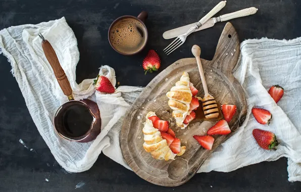 Ягоды, кофе, завтрак, клубника, чашка, strawberry, coffee, breakfast