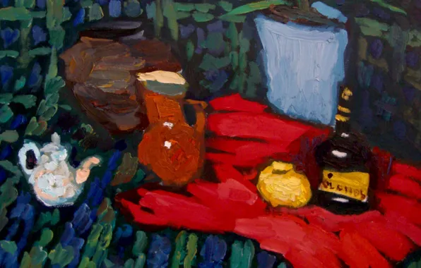 Картинка лимон, чайник, кувшин, натюрморт, 2010, коньяк, алое, Петяев