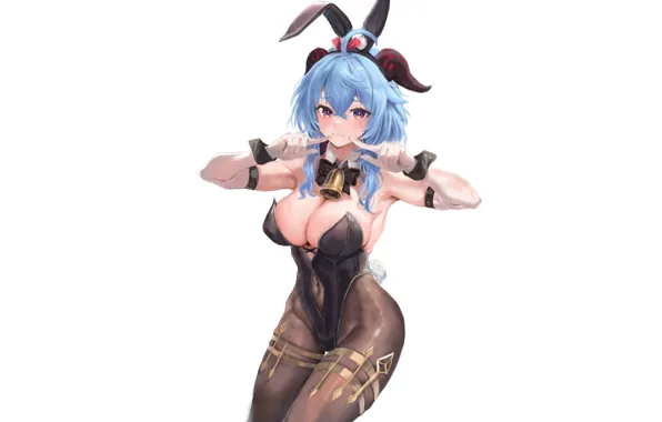 Girl, hot, sexy, boobs, blue, anime, babe, bunny