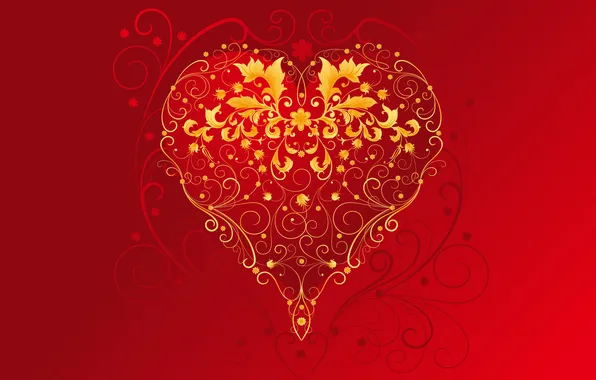 Картинка красный, сердце, золотой, день святого валентина, 14 февраля, праздник всех влюблённых, St. Valentine, золотое сердце