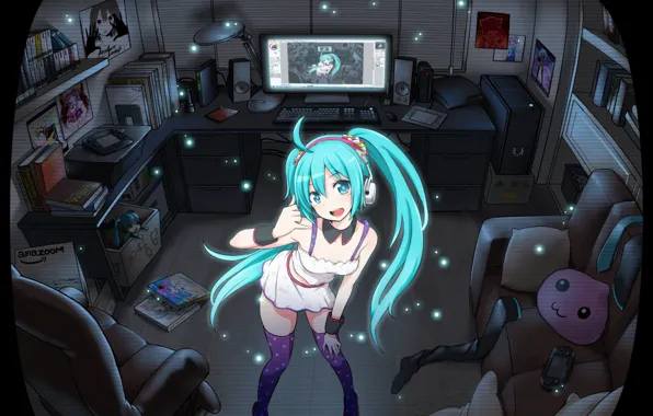 Картинка nintendo, game, headphones, miku, hatsune, doll, console, Computer