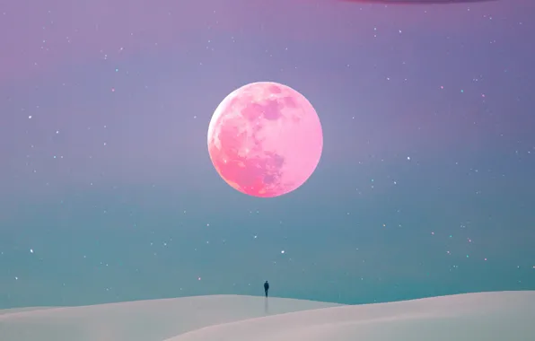 Звезды, луна, пустыня, дюны, moon, desert, stars, dunes