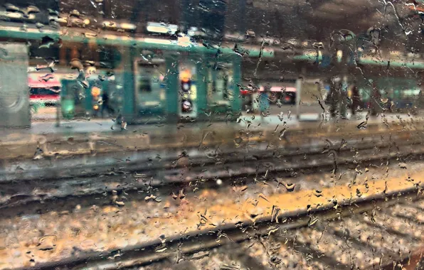 Картинка мокро, стекло, капли, макро, вокзал