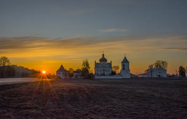 Солнце, восход, рассвет, весна, храм, архитектура