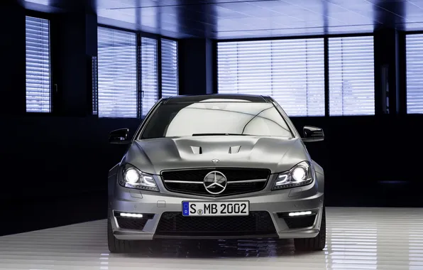 Картинка Mercedes-Benz, Авто, Серый, Фары, AMG, Номер, C63, 507