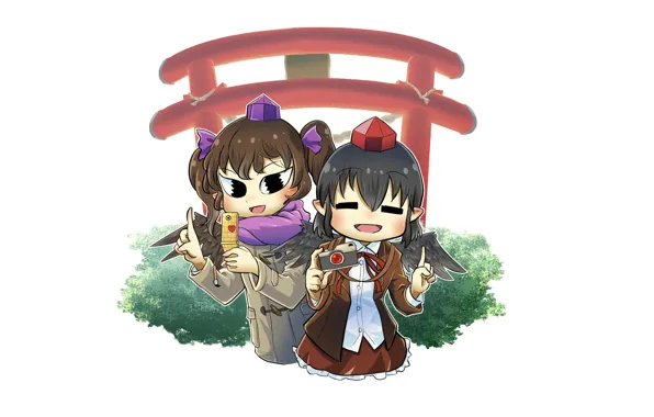 Девочки, белый фон, Touhou, Тохо, Тоухоу