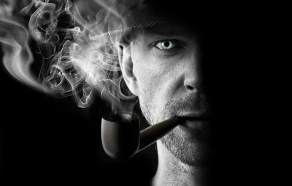 Smoke, man, close up, pipe