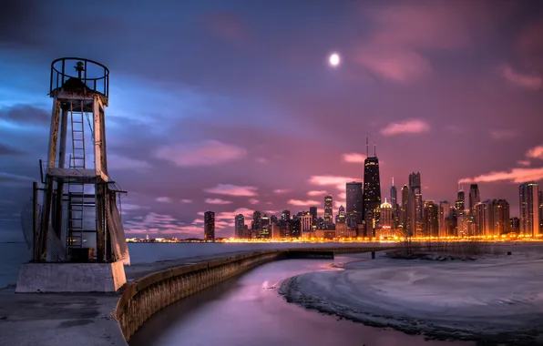 Картинка ночь, город, Чикаго