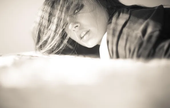 Глаза, девушка, лицо, фото, модель, блондинка, постель