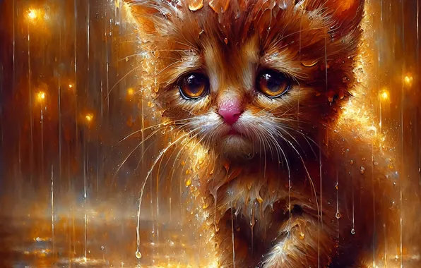 Кошка, взгляд, котенок, мордашка, ИИ-арт, нейросеть