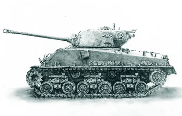 Картинка рисунок, войны, танк, средний, M4 Sherman, периода, мировой, Второй