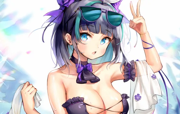 Girl, sexy, wet, cleavage, boobs, anime, beautiful, short hair