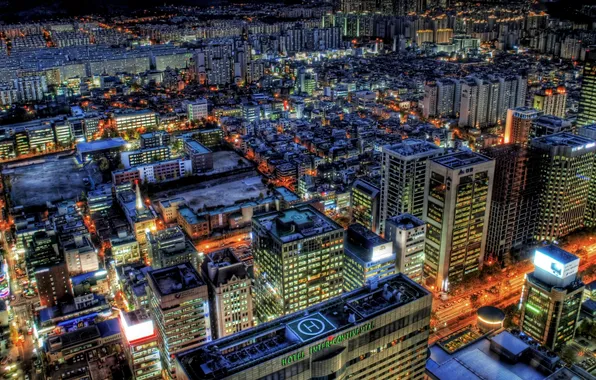 City, colorful, night, Digital