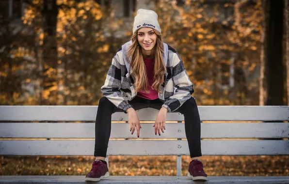 Girl, nature, model, bench, sweetheart