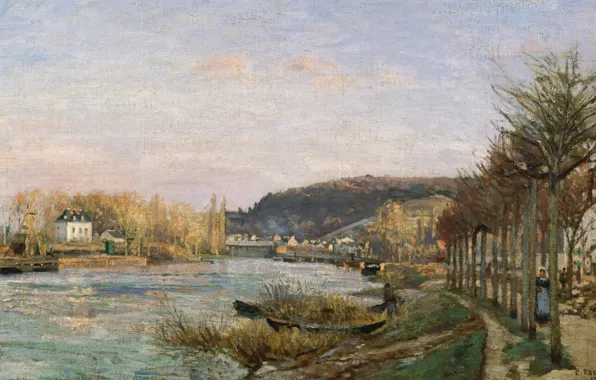 Пейзаж, река, картина, Сена в Буживале, Камиль Писсарро