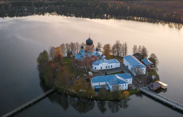 Озеро, остров, Россия, Russia, nature, bridge, lake, island
