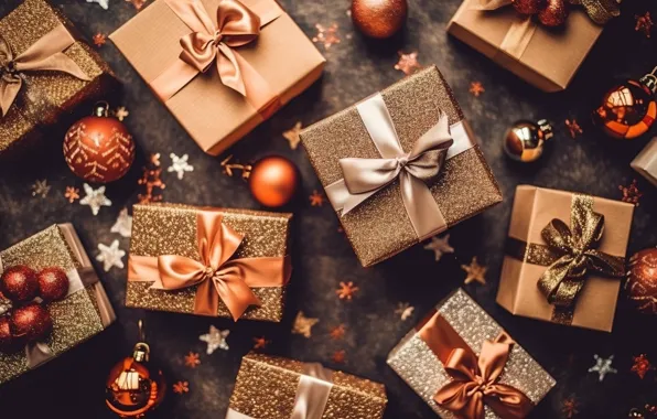 Картинка украшения, шары, Новый Год, Рождество, подарки, golden, new year, happy