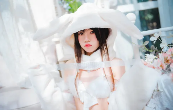Beautiful, Asian, Model, Flower, Woman, Cute, Pretty, Hood